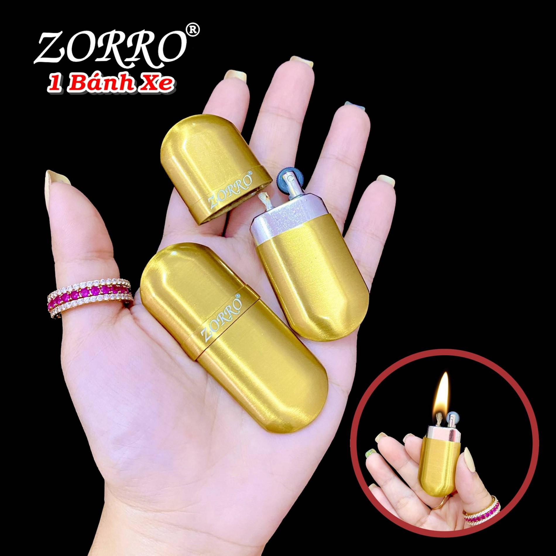 Bật lửa zor_ro xăng đá cổ 1 bánh xe -