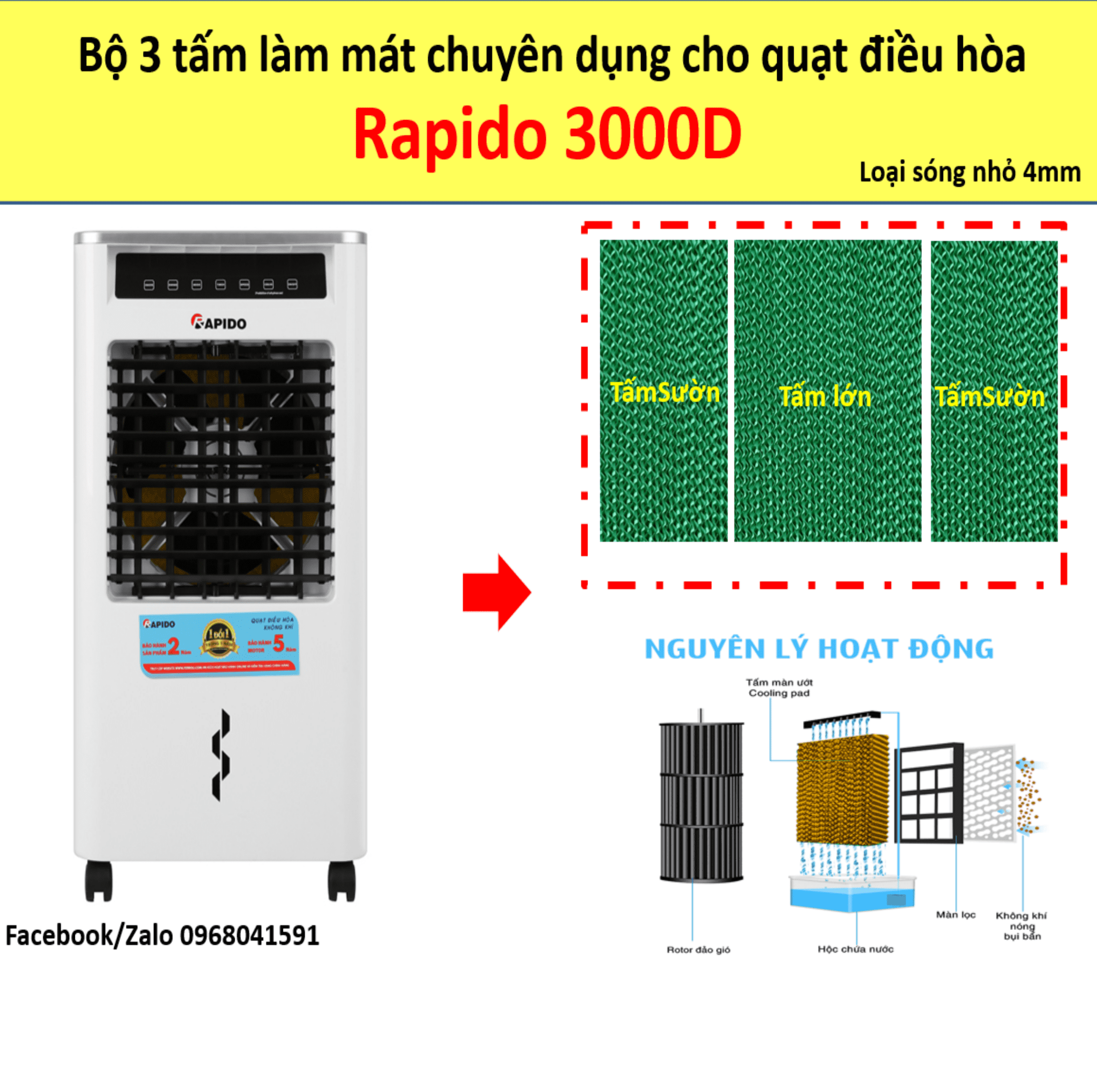 Bộ 3 tấm làm mát quạt hơi nước Rapido 3000D