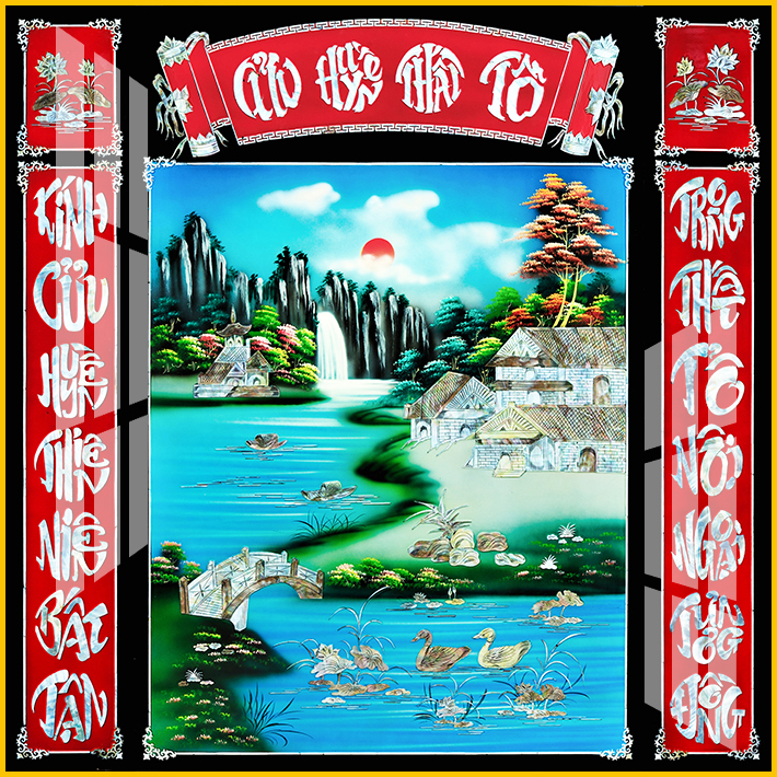 Tranh bóng kiếng treo tường trang trí bàn thờ phòng thờ Cửu Huyền Thất Tổ BKCHTT020 vuông nhiều KT