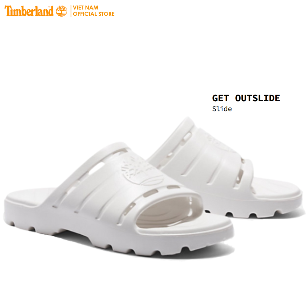 Timberland dép quai ngang unisex màu trắng get outslide slide in white tb0a5w756o