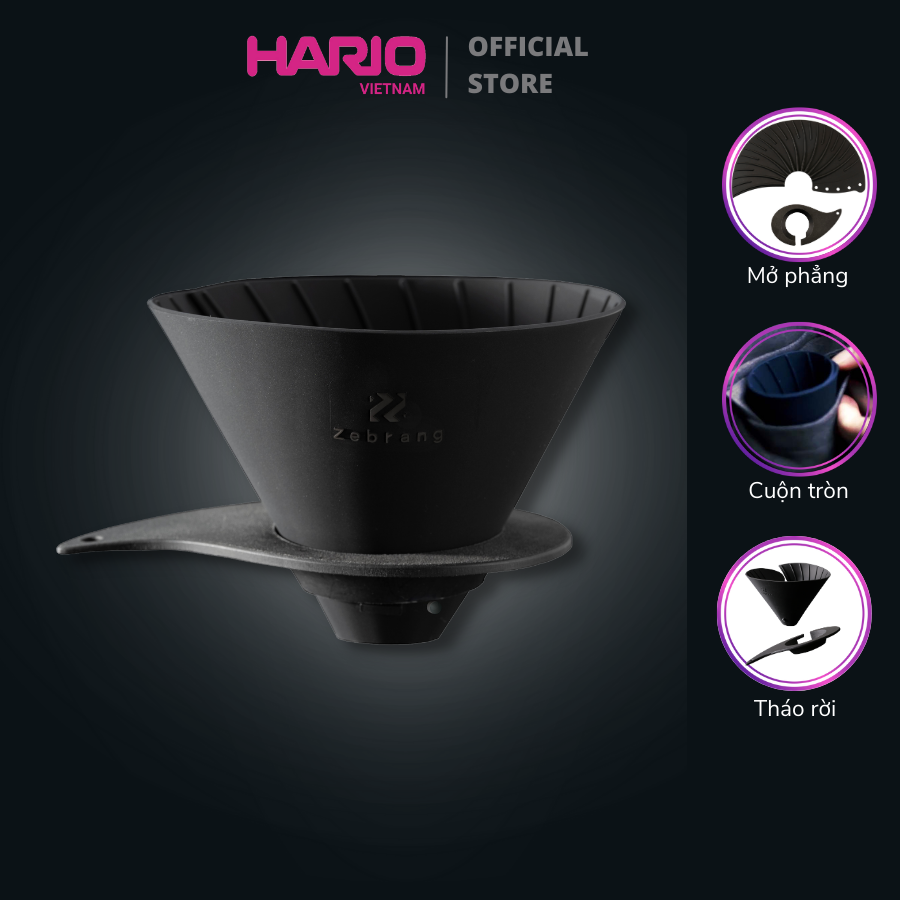 Phễu pha cà phê du lịch bằng silicone Hario V60 Zebrang Flat Dripper ZB-VDFP-02B