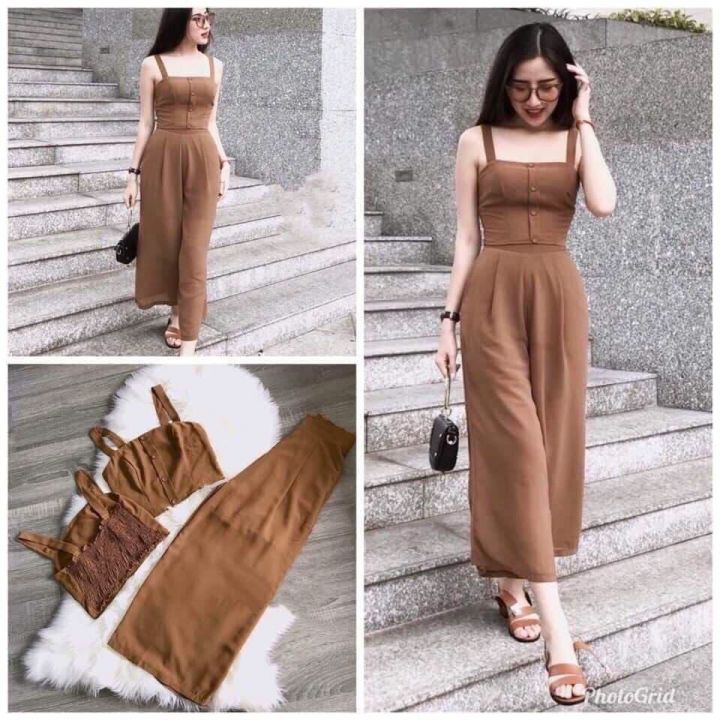 Set áo hai dây và quần ống rộng thời trang Hot 2020