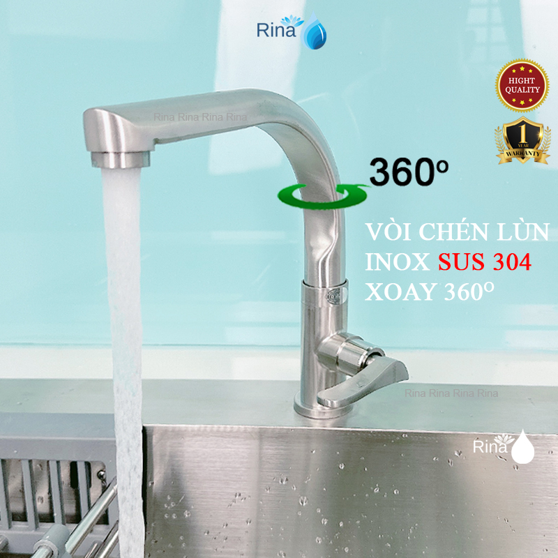 [CHẤT LƯỢNG CAO] Vòi rửa chén lạnh 304 Thiên Nga Vòi chén lạnh inox SUS 304 RINA RN6004 - chén lạnh 304 lùn cao cấp hàng xịn loại 1