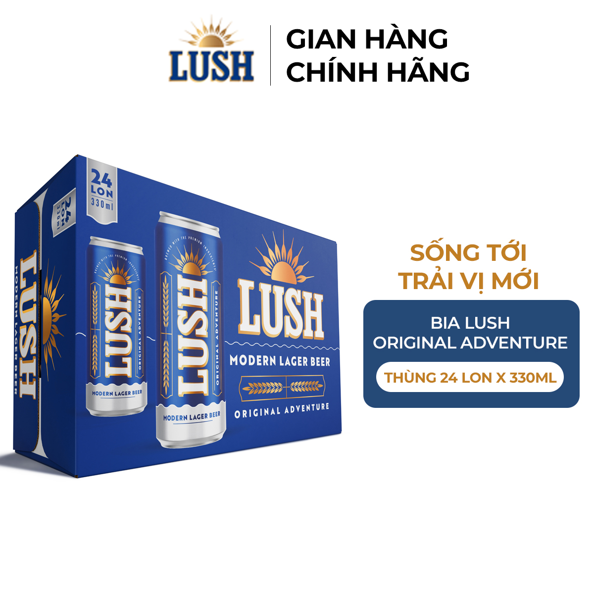 Bia lush original adventure vị lager nguyên bản - thùng 24 lon 330ml