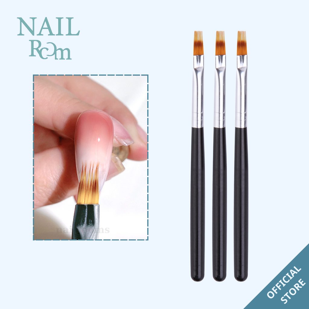 Cọ ombre đầu dẹt cán nhựa đen - Cọ trang trí móng nail