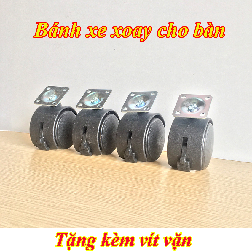 [COMBO] 4 Bánh xe bàn di động có chốt hãm, phụ kiện đồ nội thất tủ gỗ, hộc di động di chuyển đa mặt sàn