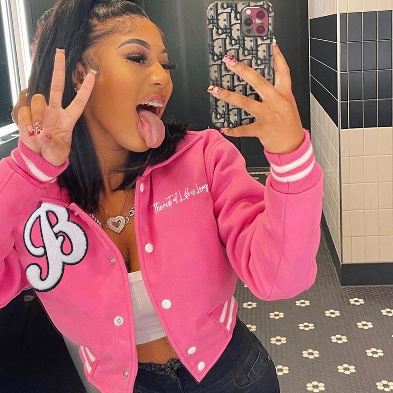 ♚ Varsity Baseball Cropped Jacket Embroidery Letter Coats Crop 2023 Women Winter Y2K Clothes Streetw