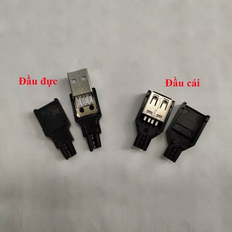 Bộ 5 đầu usb 2.0 4pin kèm nắp nhựa - usb diy đầu đực và đầu cái tự chọn
