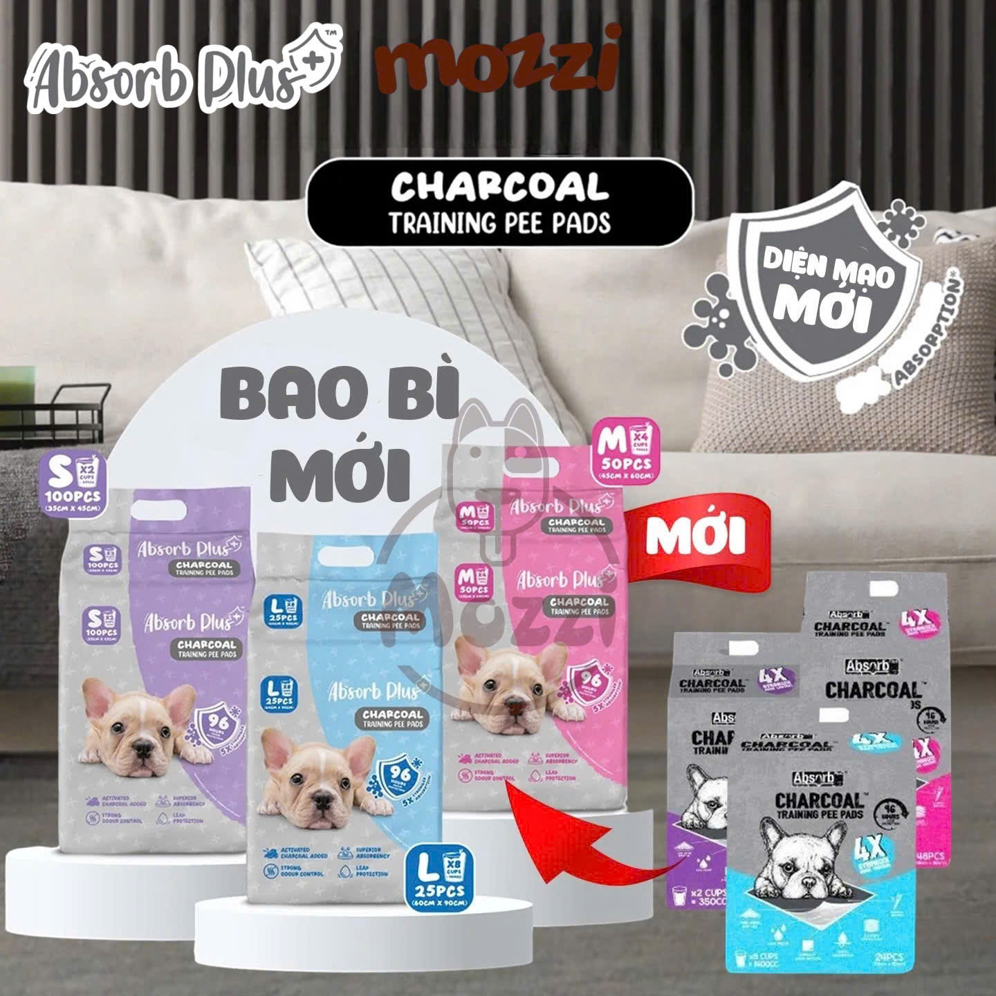 Tã lót chuồng chó mèo Absorb Plus than hoạt tính 96h của Mỹ