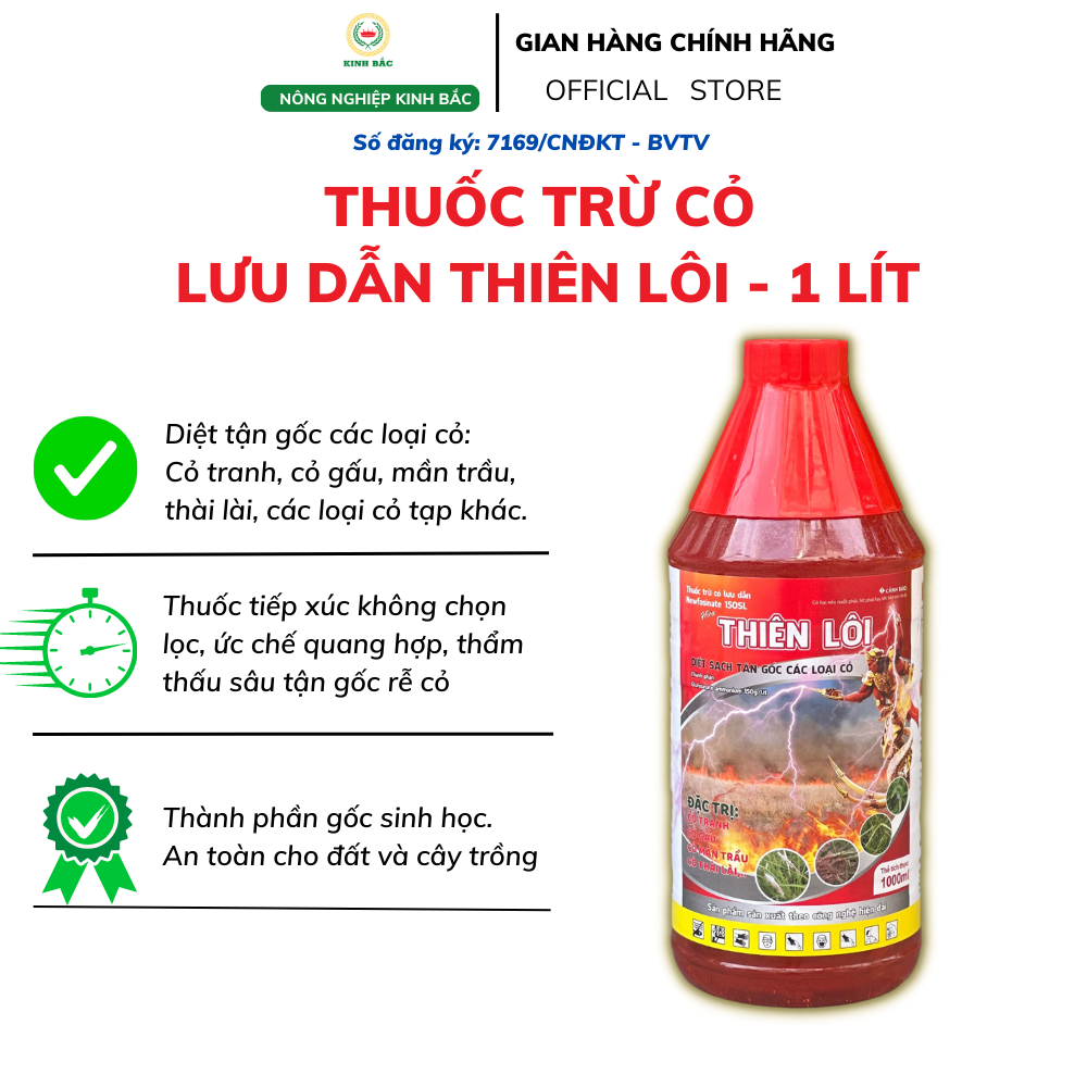 Thuốc trừ Cỏ Thiên Lôi chính hãng Kinh Bắc, chai 1 lít Newfosinate 150SL ( Cỏ chết tận gốc,thối tận đầu rễ)
