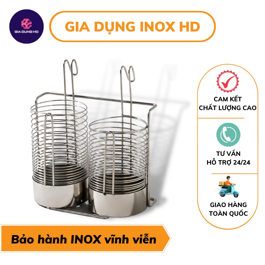 Ống đũa đôi inox 304 Ống đựng đũa thiết kế đơn giản có thể treo nên kệ bát đĩa dễ dàng, ống đựng đũa, giá đựng đũa, ống đũa đôi inox, giá đựng đũa inox, phụ kiện nhà bếp