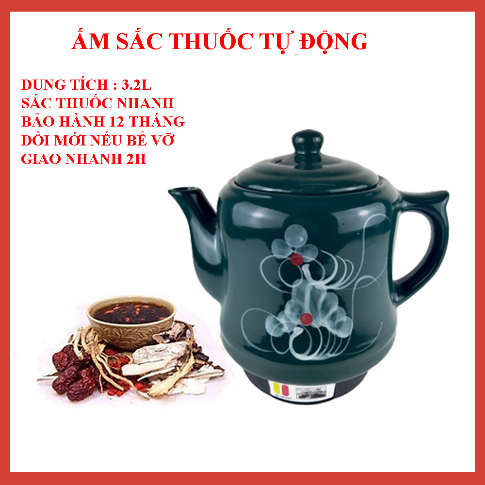 Ấm sắc thuốc bằng điện Xanh Ngọc Xuân Tùng, siêu sắc thuốc dung tích 3.2L, ấm điện sắc thuốc bắc gốm Bát Tràng.