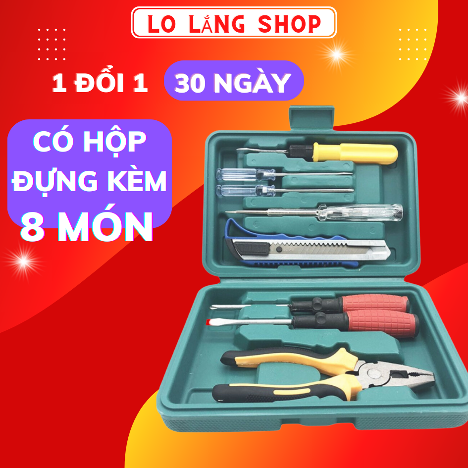 Bộ dụng cụ tua vít sửa chữa 8 món nguyên hộp cực kì tiện lợi cho gia đình và vỉ dụng cụ 6 món có búa cao cấp