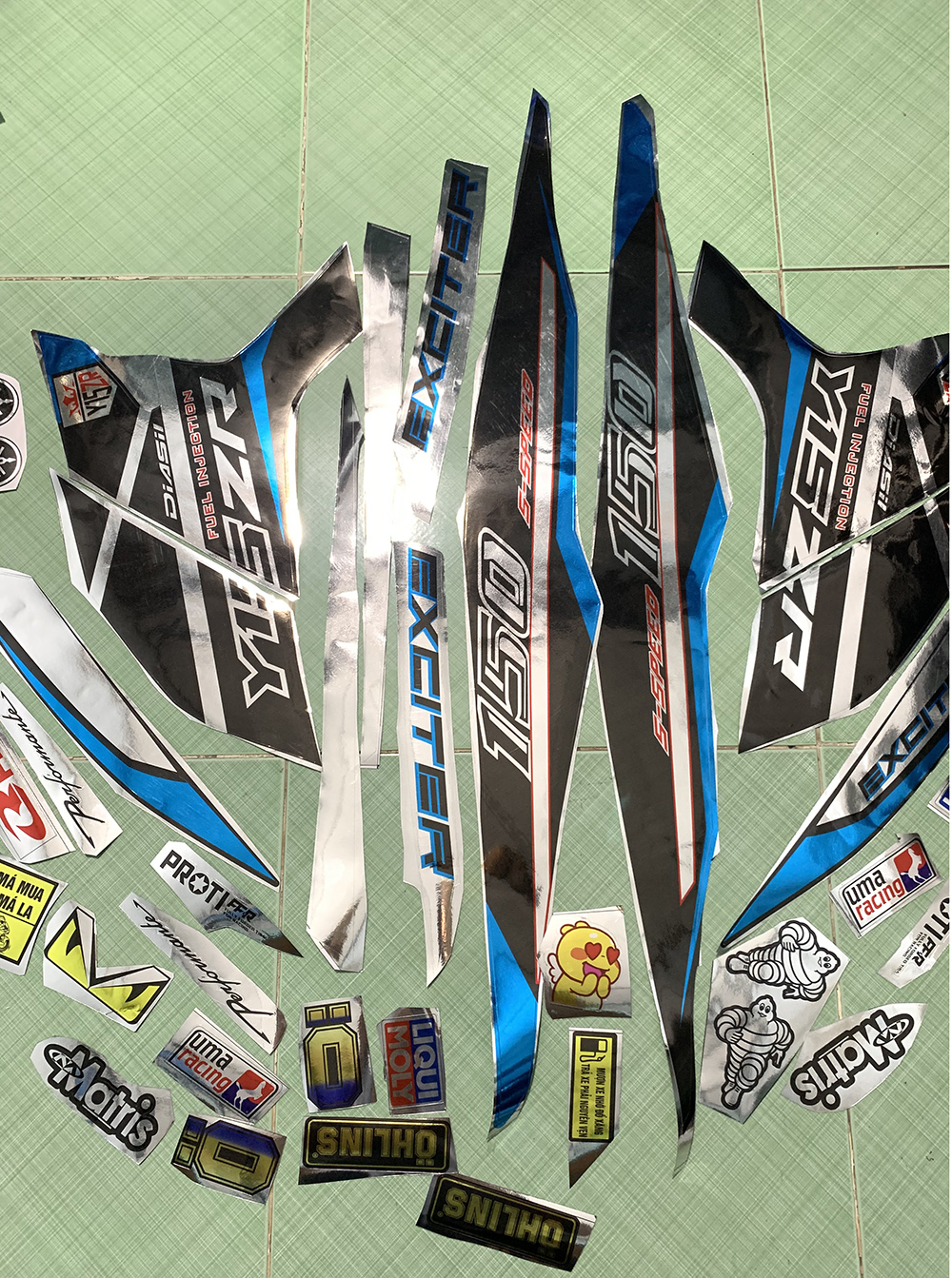 Tem exciter 150 crom xanh đen y15zr