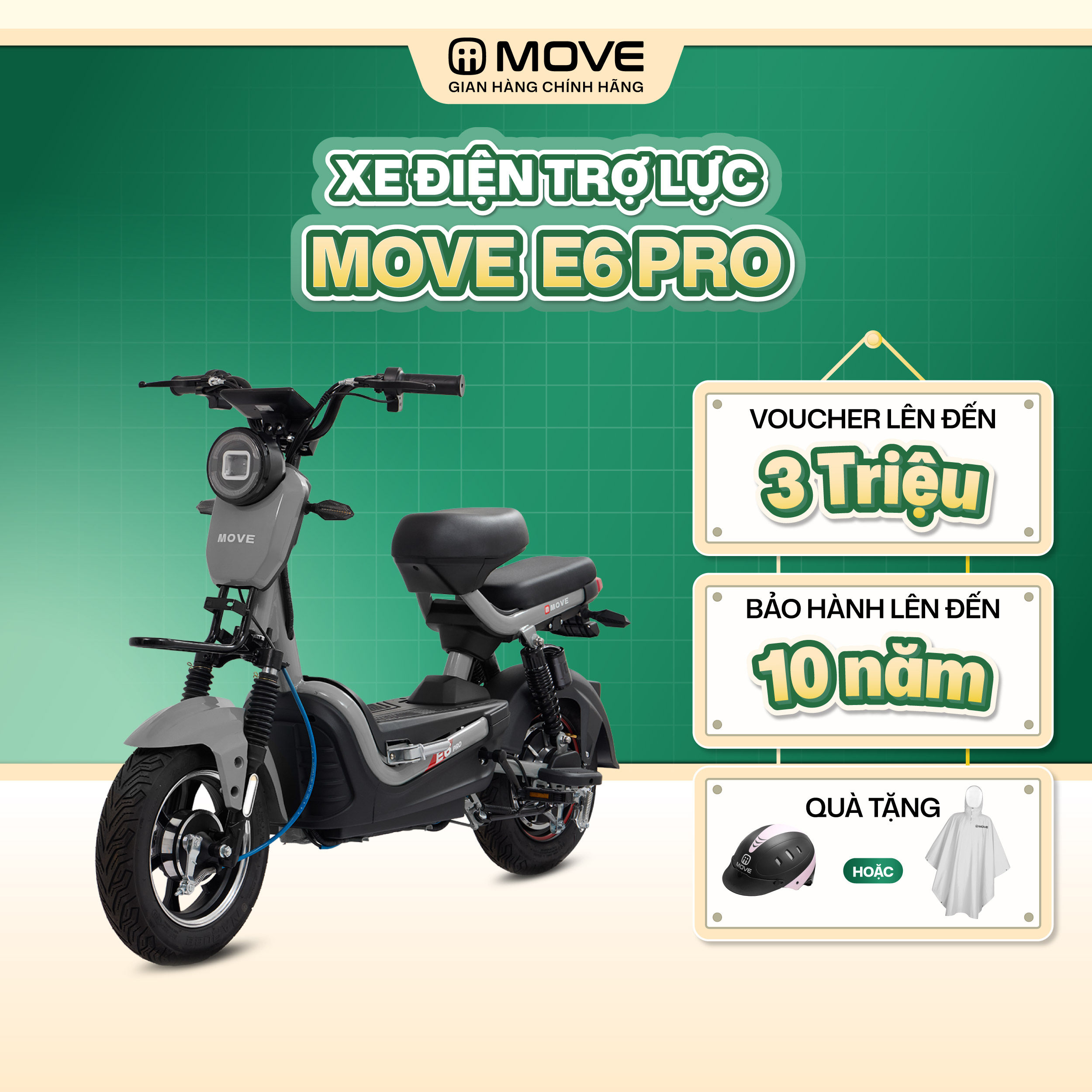 [PRE - ORDER] Xe Đạp Điện MOVE E6 PRO Trợ Lực - Đi tới 70km/sạc, Học sinh Cấp 2,3