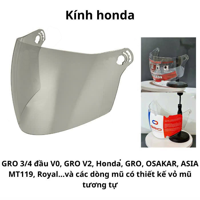 Kính thay thế mũ bảo hiểm 3/4 honda,Royal M01, Asia MT119, Gro V2, Grap, Ahamovi...