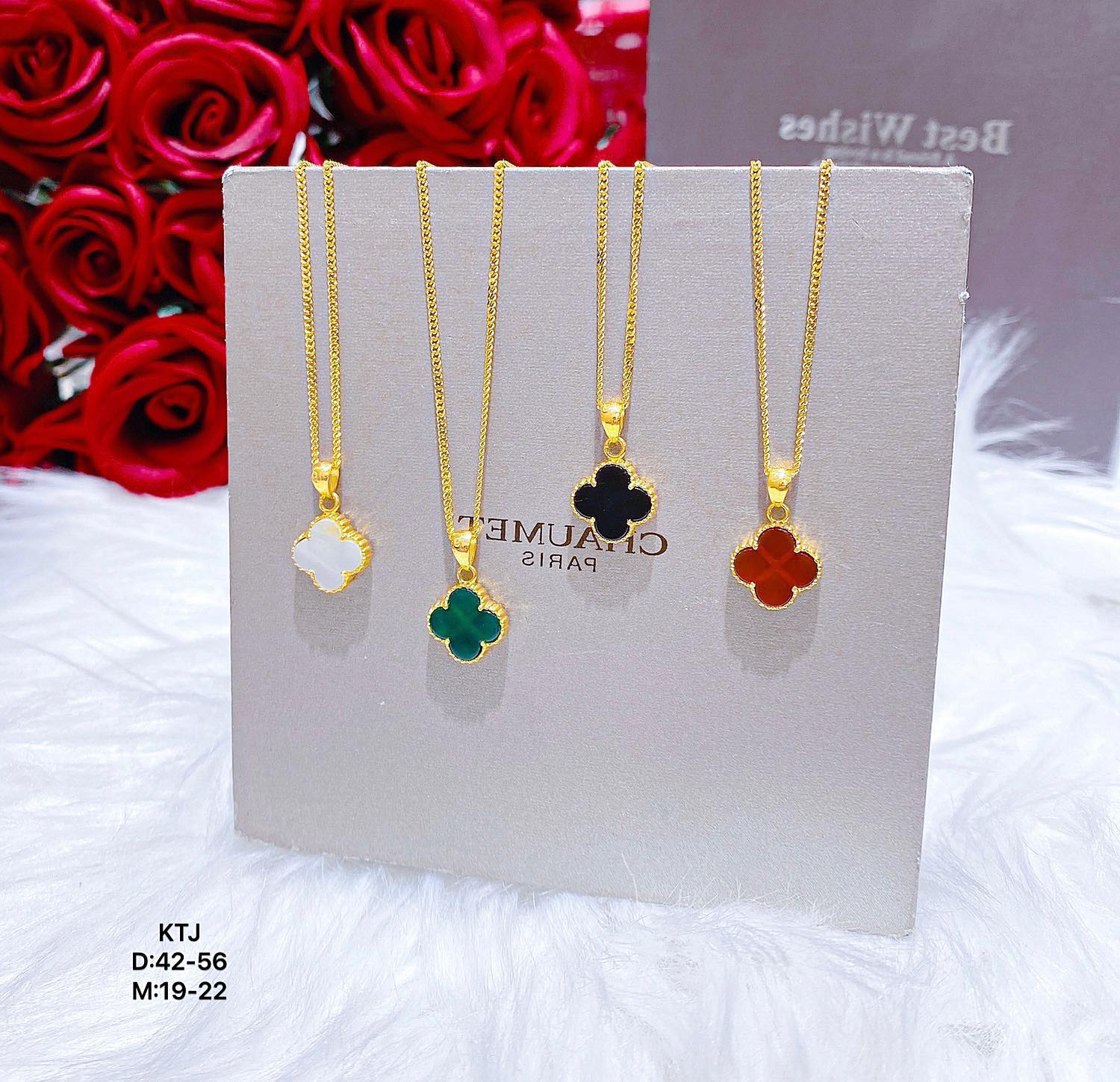 Mặt dây chuyền cỏ bốn lá đá phong thuỷ đủ màu hot nhất trẻ trung hiện đại bạn gái đeo cực xinh chất liệu vàng tây MS022 vàng bạc an chi