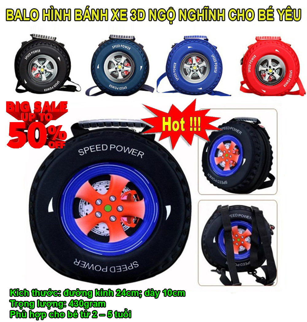 Ba Lô Cho Bé, Ba lo nhỏ, Cặp Sách, Balo Hình Bánh Xe 3D 2 in 1 Cao Cấp, Loại Đẹp, phong cách Hàn Quốc đáng yêu, ngộ nghĩnh ,Gọn Nhẹ Mềm MạI