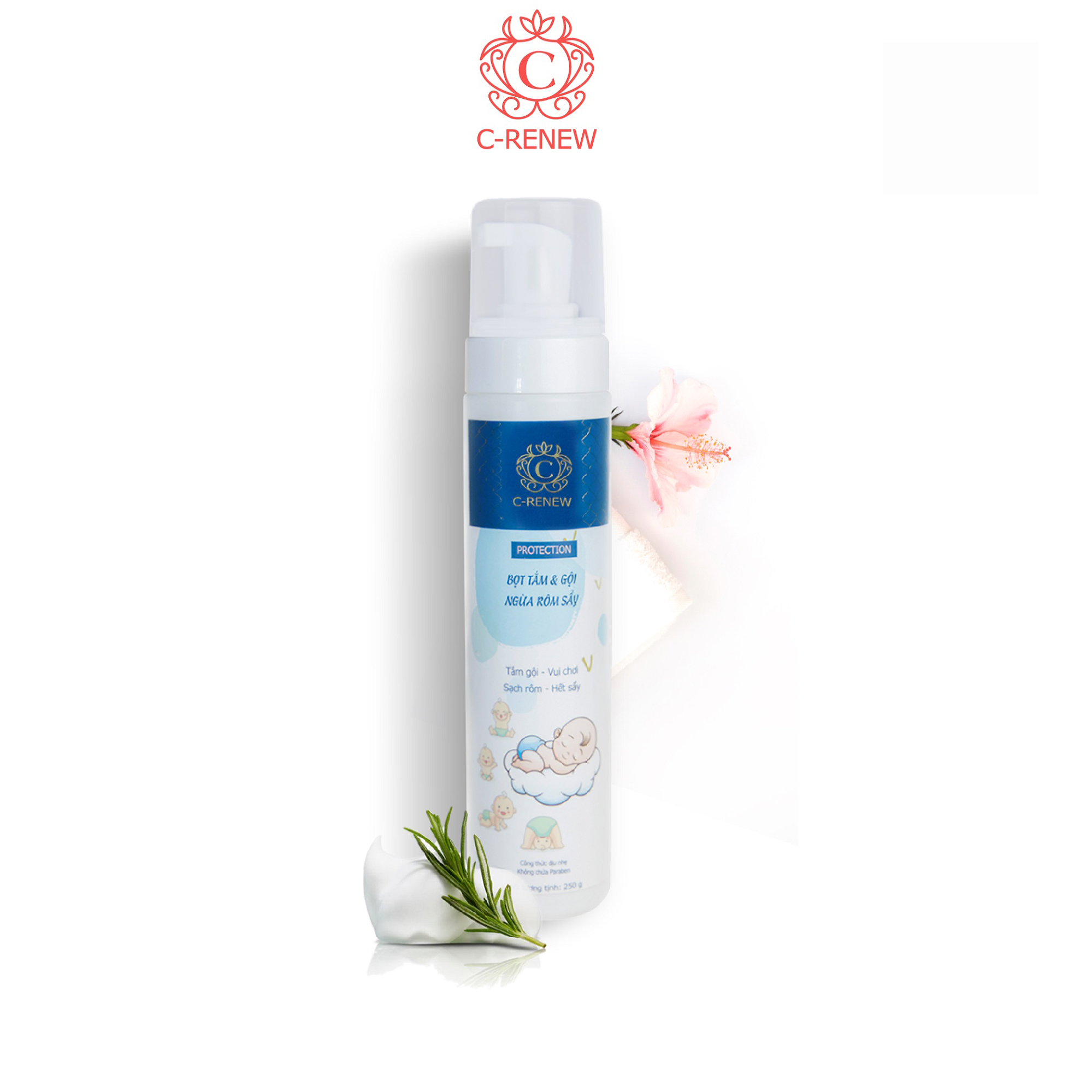 Sữa Tắm & Gội cho bé sơ sinh và trẻ nhỏ C-RENEW dạng tạo bọt tức thì chai 250 mL