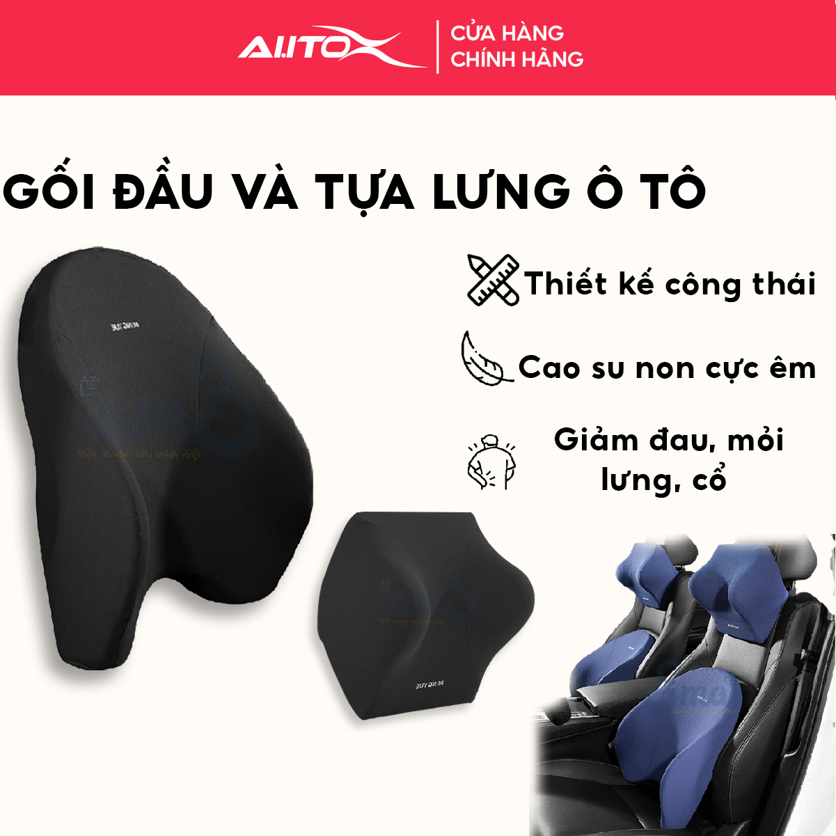 Bộ gối tựa đầu và tựa lưng ô tô cao su non cao cấp AutoX thiết kế công thái học phù hợp tất cả các loại xe hơi