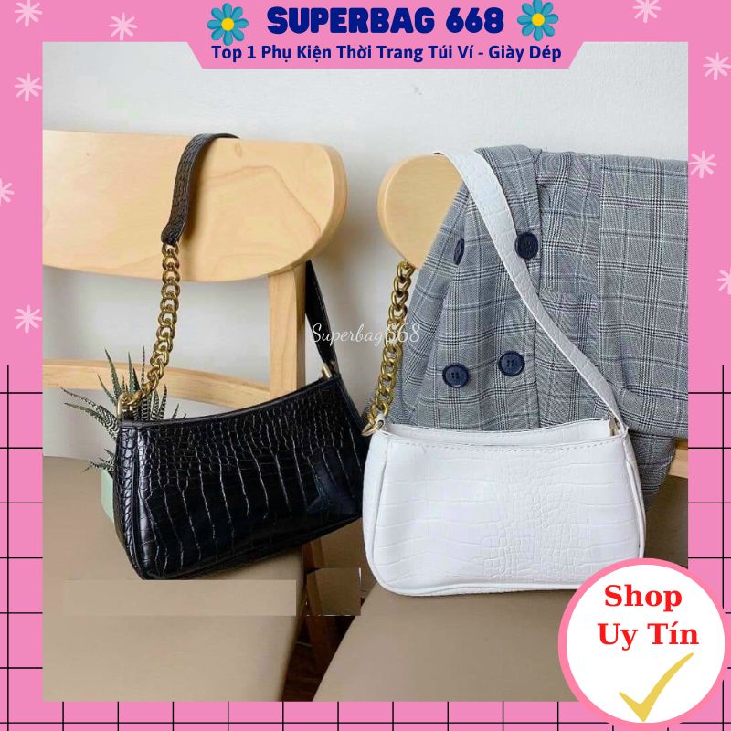 Túi Kẹp Nách Nữ ♥️ FREESHIP ♥️ Túi Đeo Chéo Da Rắn Kẹp Nách Dây Xích To Phối Da Hàn Quốc HQ148