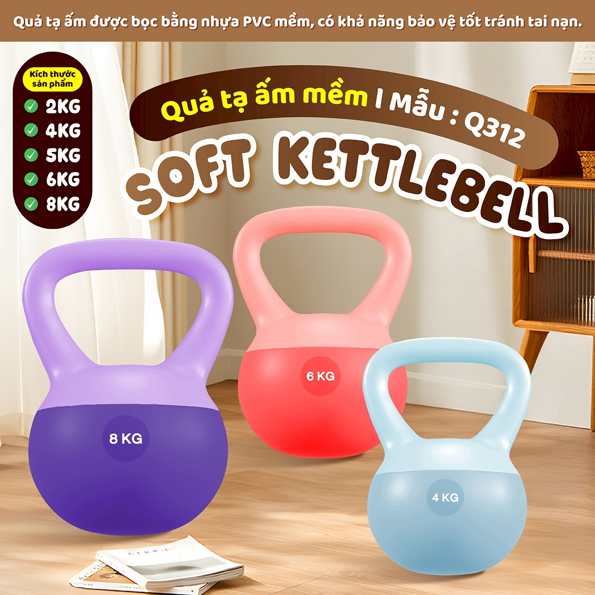 Kettlebell PVC Mềm Cao Cấp - Dụng Cụ Tập Gym Đa Năng 2/4/5/6/8KG
