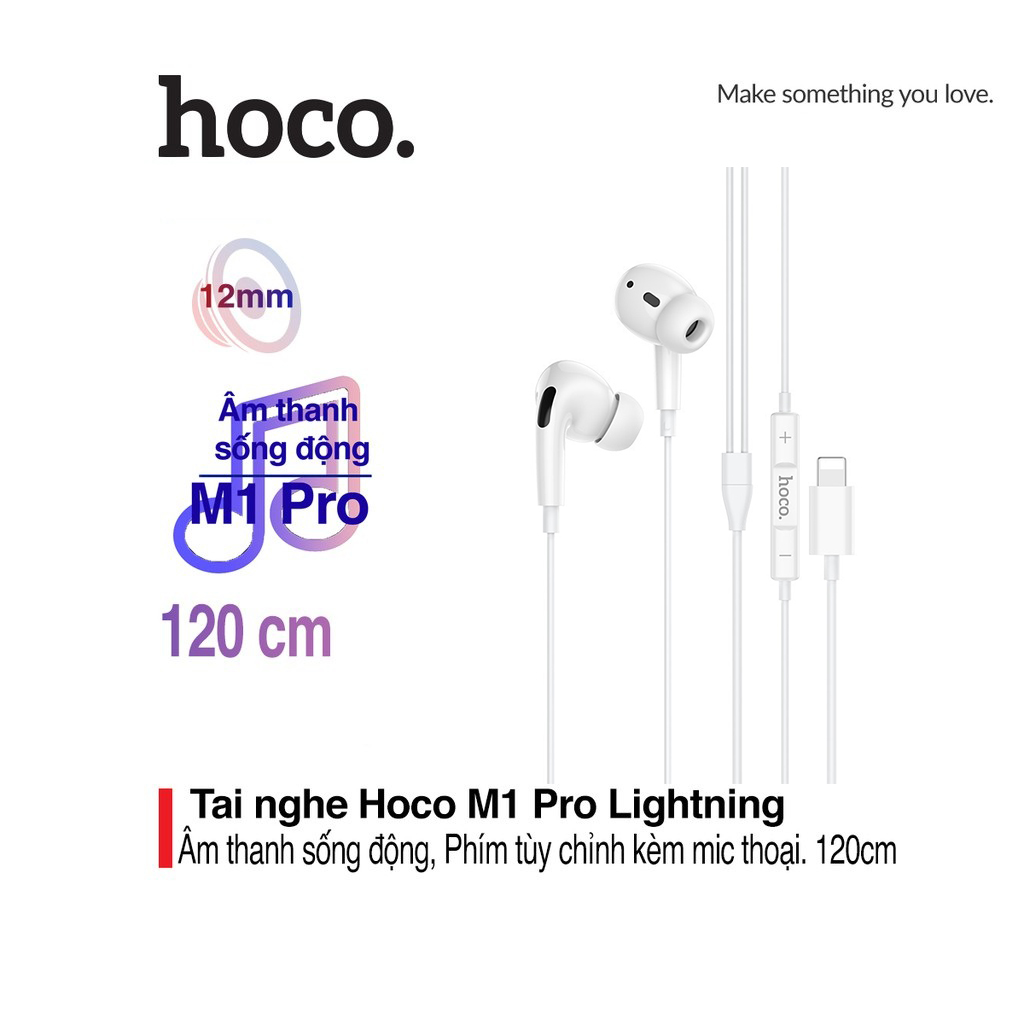 Tai nghe nhét tai có dây Hoco M1 Pro chân Lightning dây TPE siêu bền dài 1.2M cho iPhone/iPad
