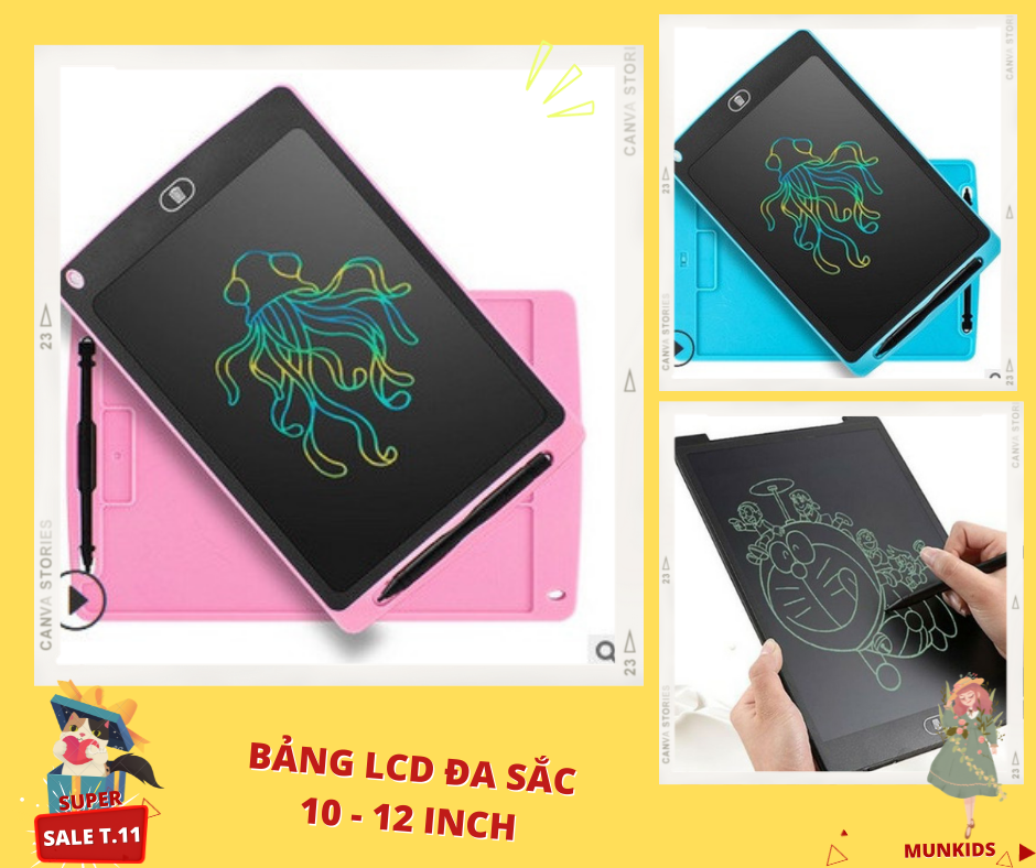 Bảng vẽ điện tử lcd, bảng điện tử thông minh-bảng tập vẽ cho bé 8.5 inch, 10 inch, 12 inch