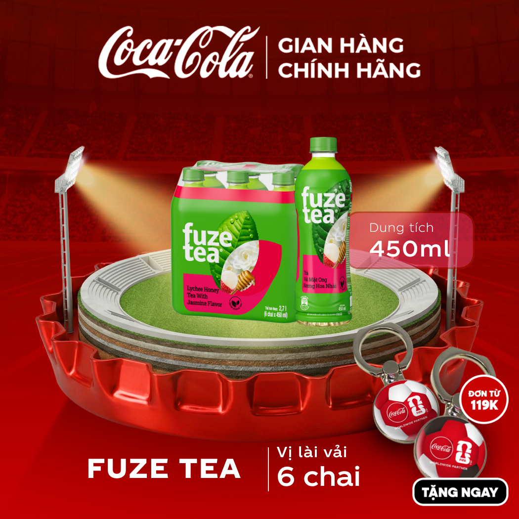 Lốc 6 Chai Trà Mật Ong Hương Lài Vải Fuzetea+ 450ml/Chai Sale 25.05 Coca-Cola Chính Hãng_LD
