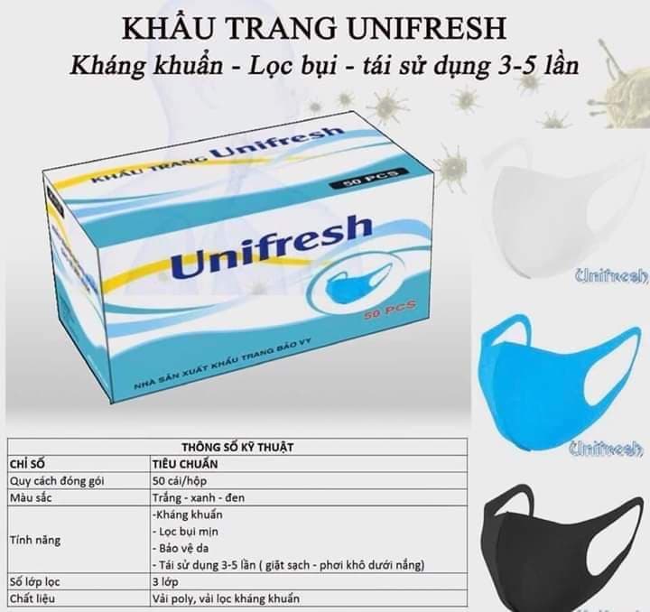 Khẩu Trang Vải Unifresh 3 Lớp Dày Dặn, Tái Sử Dụng