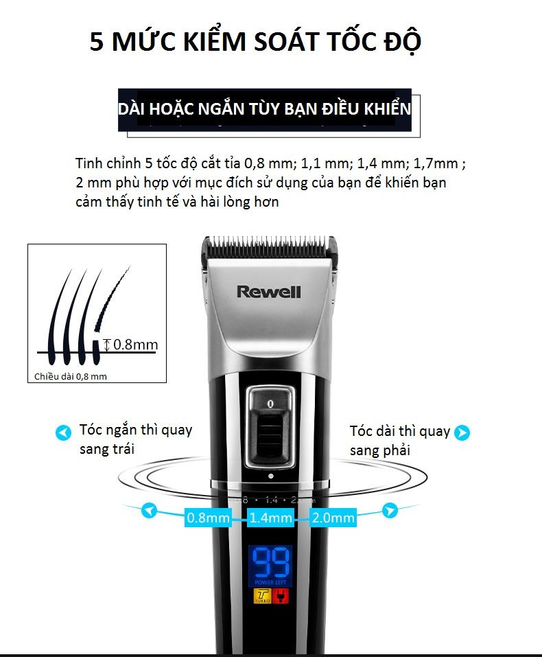 Tông đơ Rewell S7 công suất máy 12W pin 2500mAh, thiết kế sang trọng cho salon, lưỡi cắt titanium
