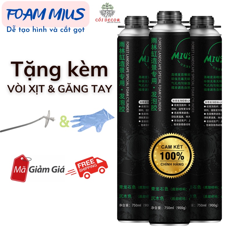 { Tặng vòi xịt + Găng tay } Foam xịt Mius hồ bán cạn dung tích 750ml dùng để tạo hình bể bán cạn, bể terrarium