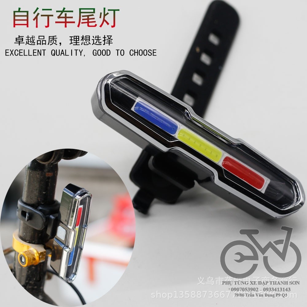 Đèn led xe đạp có thể sạc lại bằng cổng usb màu sắc