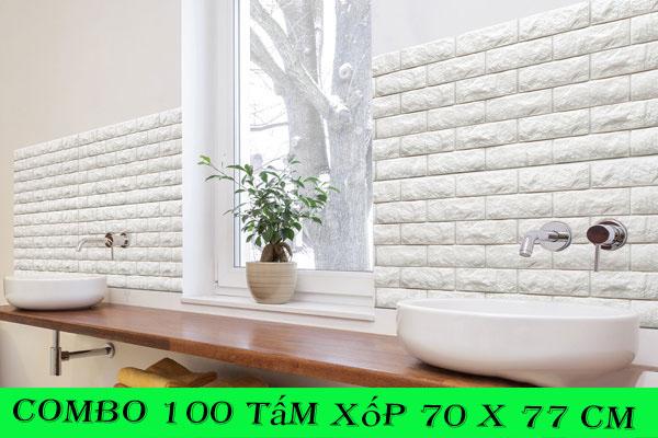 Xốp Dán Tường 3D Giả Gạch, Combo 100 Tấm Xốp 70X77cm,25.3