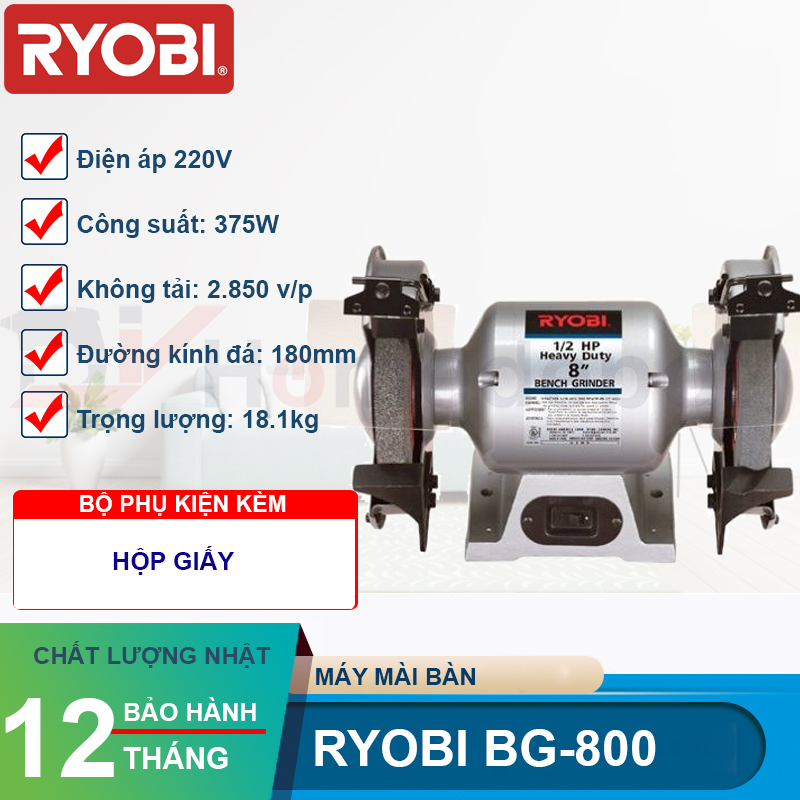Máy mài bàn 375w ryobi bg-800