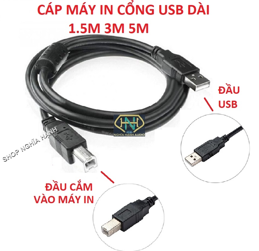 Cáp máy in cổng USB dài 1.5M 3M 5M chống nhiễu