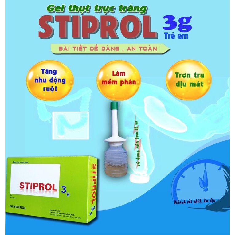 Gel thụt trực tràng , giảm táo bón stiprol dành cho trẻ em và người lớn .
