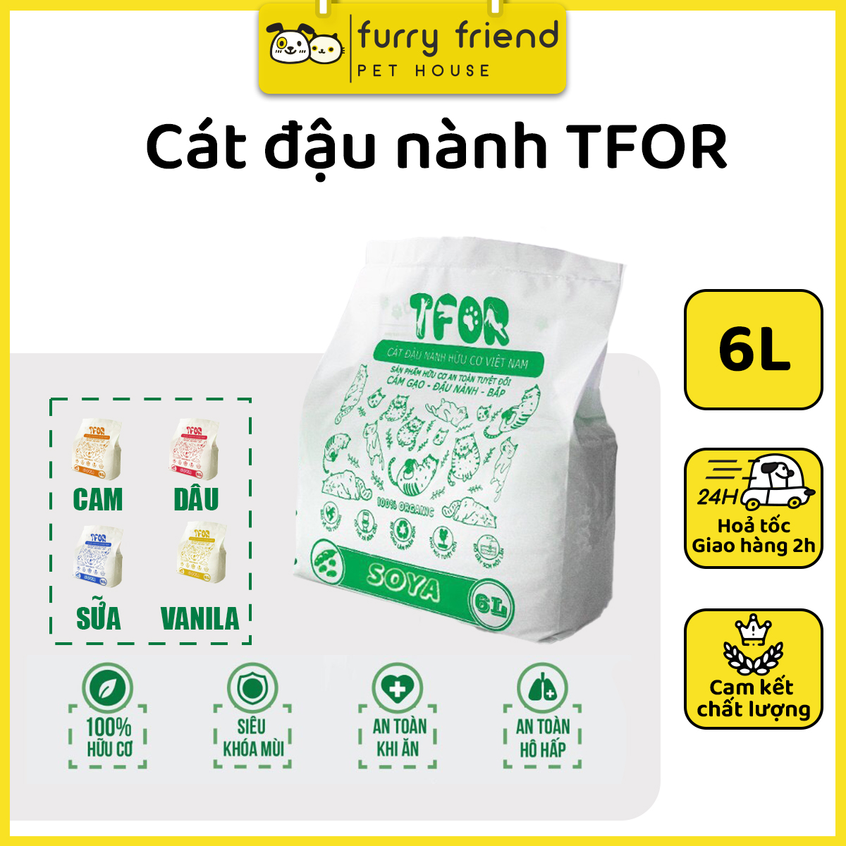 Cát TFOR Đậu Nành Hữu Cơ Túi 6L - Cát Vệ Sinh An Toàn Cho Mèo