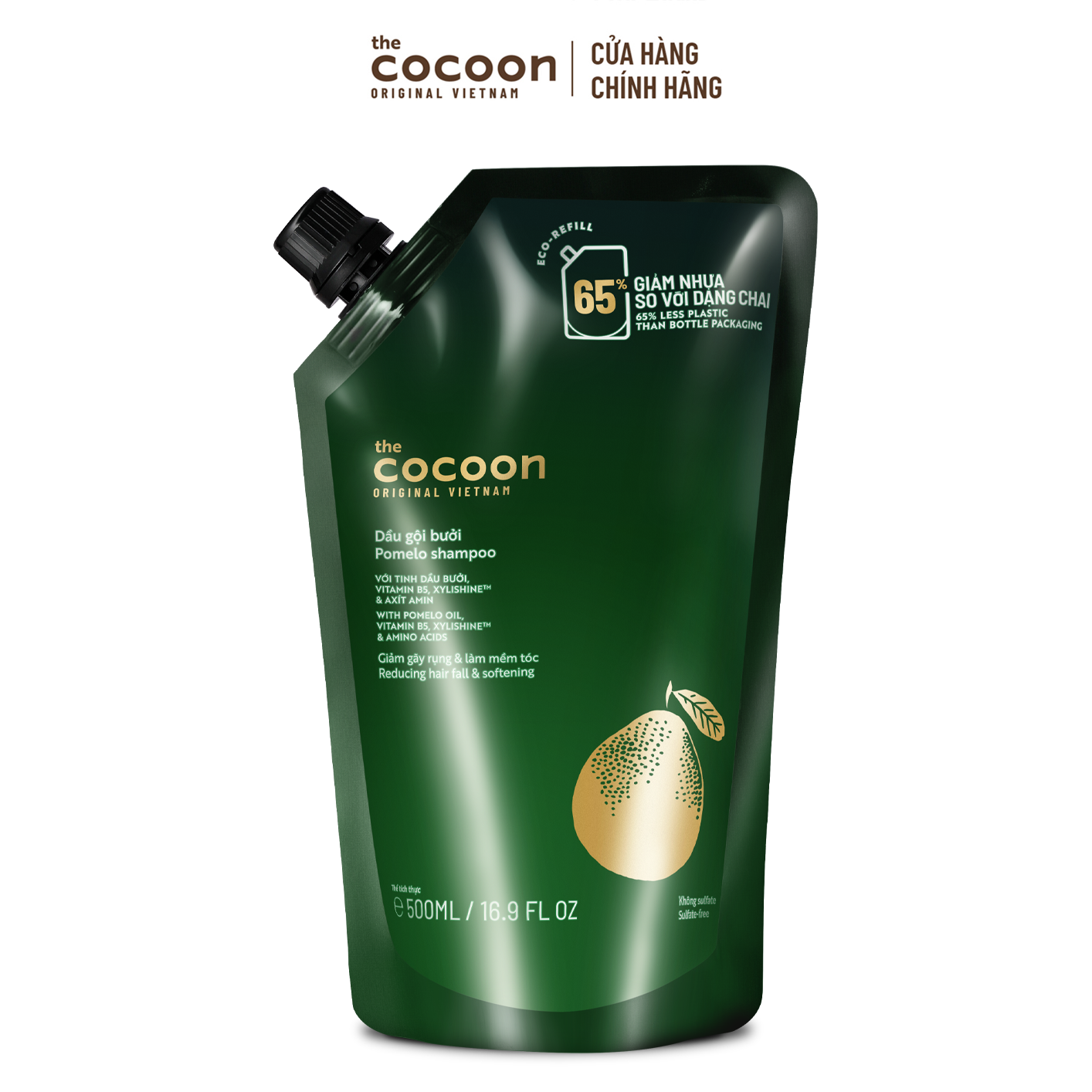 Túi Refill Dầu gội bưởi Cocoon giúp giảm gãy rụng và làm mềm tóc 500ml