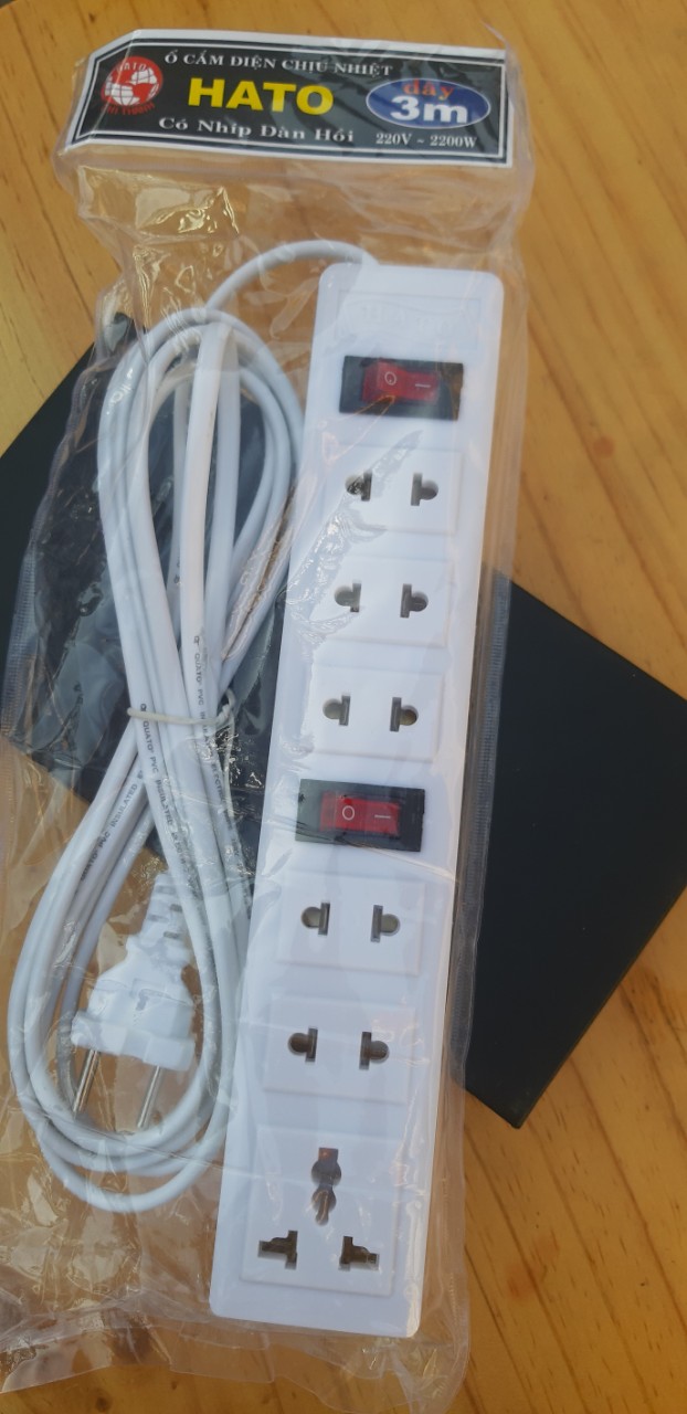 [HCM]Ổ CẮM ĐIỆN CHỊU NHIỆT HATO DÂY 3M 6 LỖ 2 CÔNG TẮC CÓ NHÍP ĐÀN HỒI 220V - 2200 W (HÀNG LẺ GIÁ SỈ) CHẤT LƯỢNG CAO CẤP