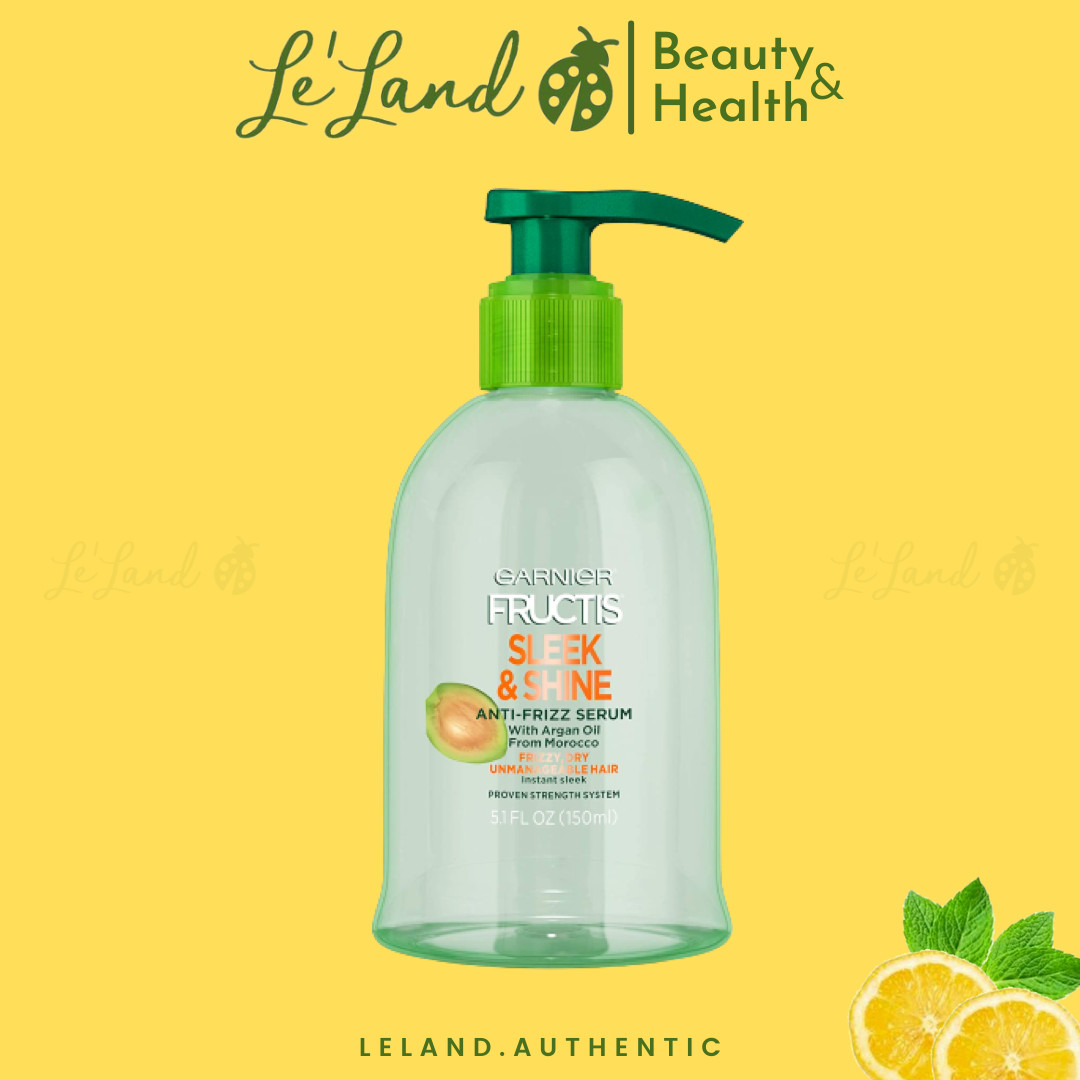 Serum dưỡng tóc Garnier Fructis Sleek and Shine Anti-Frizz Serum cho tóc xoăn, khô, khó vào nếp 150ml - leland