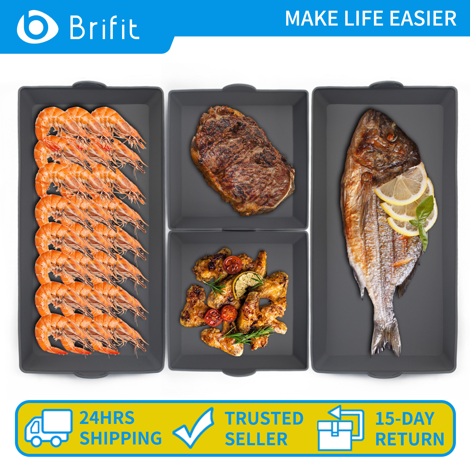 Brifit Khay nướng silicone, khay nướng chống dính, bộ chia khay nướng silicone, lò nướng, tay cầm cách nhiệt （Bộ 4 món）