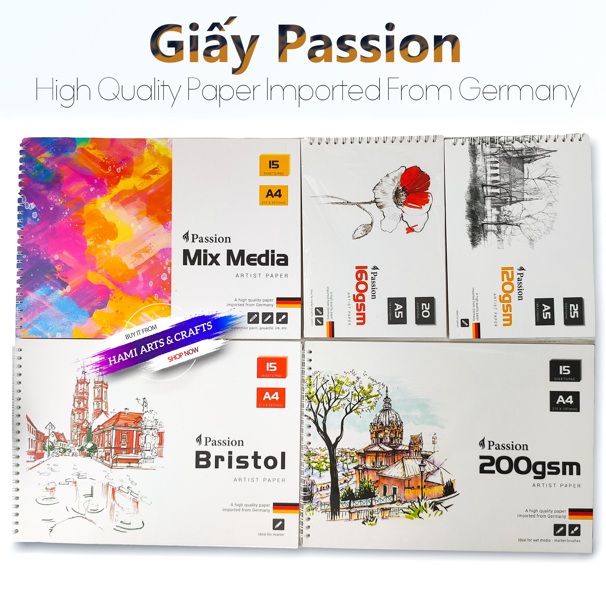 Sổ vẽ passion 120/160/200/bristol/mixmedia