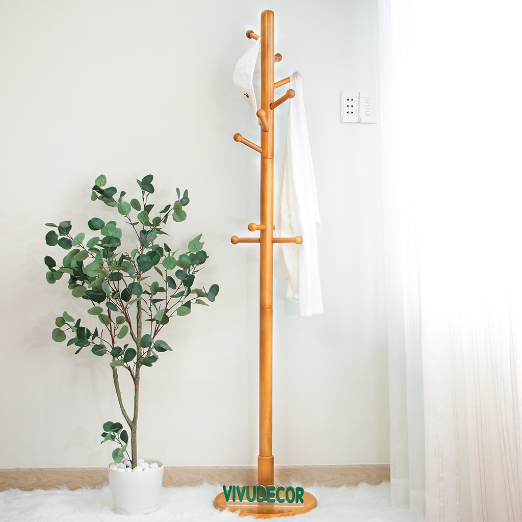 Cây treo quần áo 100% gỗ tự nhiên vivudecor, cây treo đồ an mâm 10 nhánh lắp ráp xuất khẩu hàn quốc