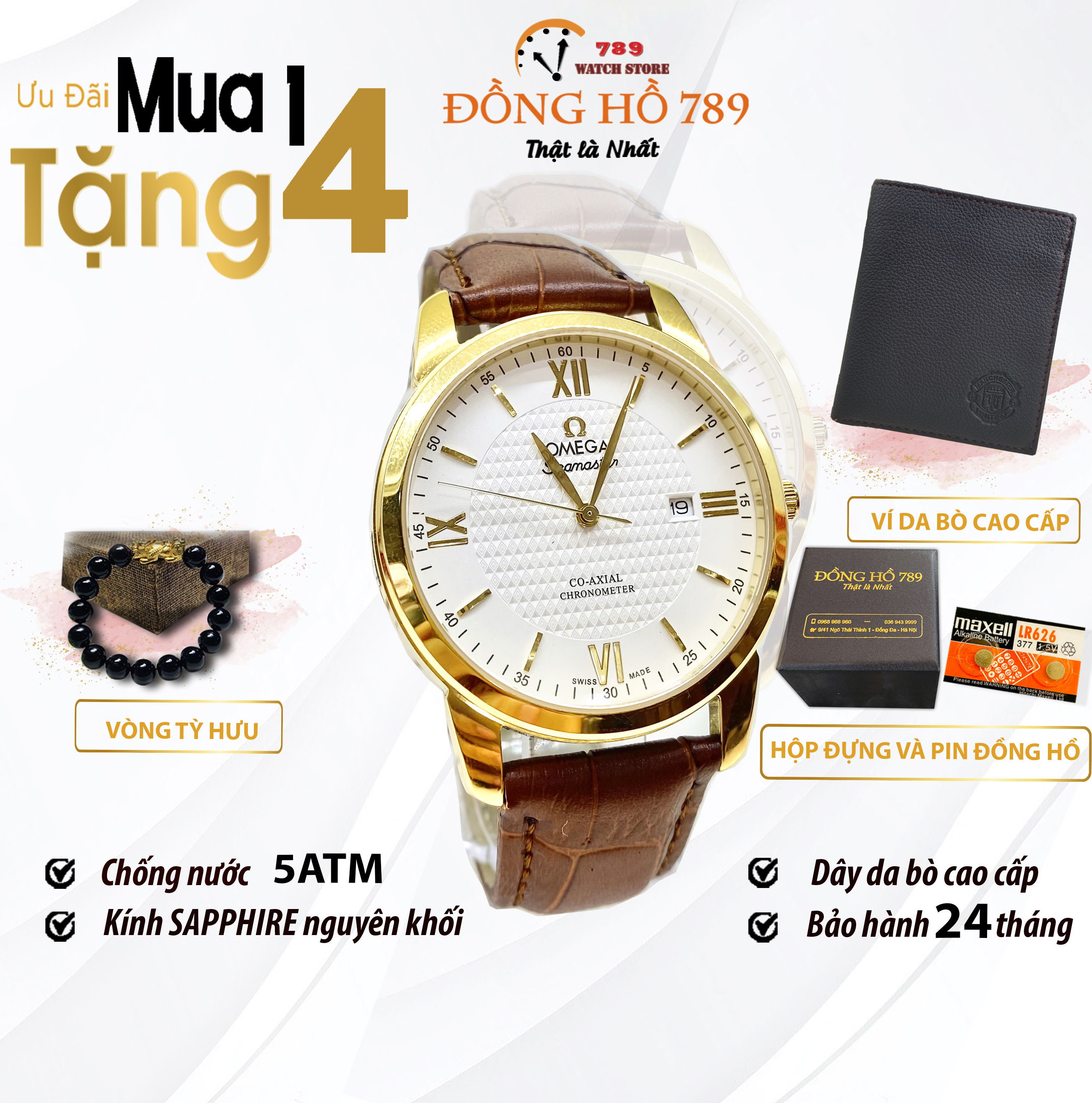 [KHUYẾN MẠI KHỦNG] TẶNG Vòng Đá tỳ Hưu + 2 pin AG4 +1 Ví Da Cao Cấp Khi Mua Đồng Hồ Nam 0MEGA OM031 Dây Da Chống Xước, Chống Nước