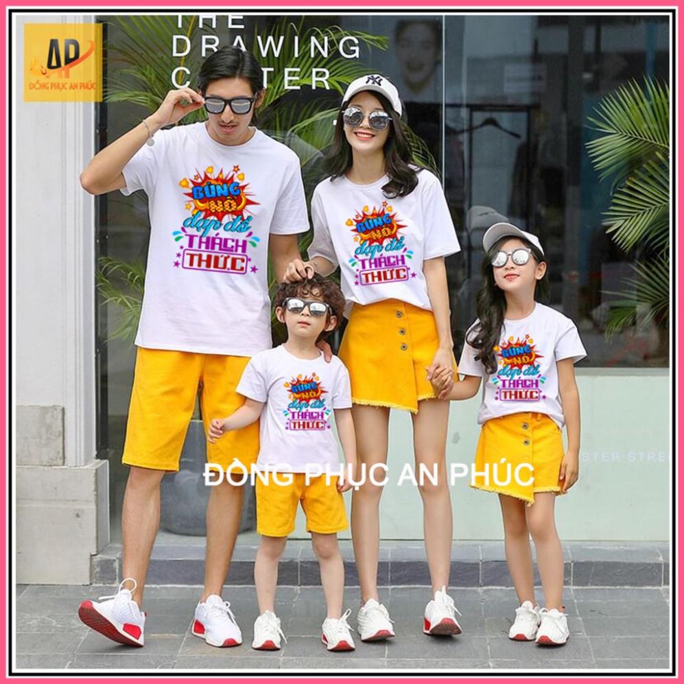 Đồng phục áo thun gia đình 3/4/5 người đi biển giá rẻ thun cotton mềm gdap009-bùng nổ đạp đổ thách thức