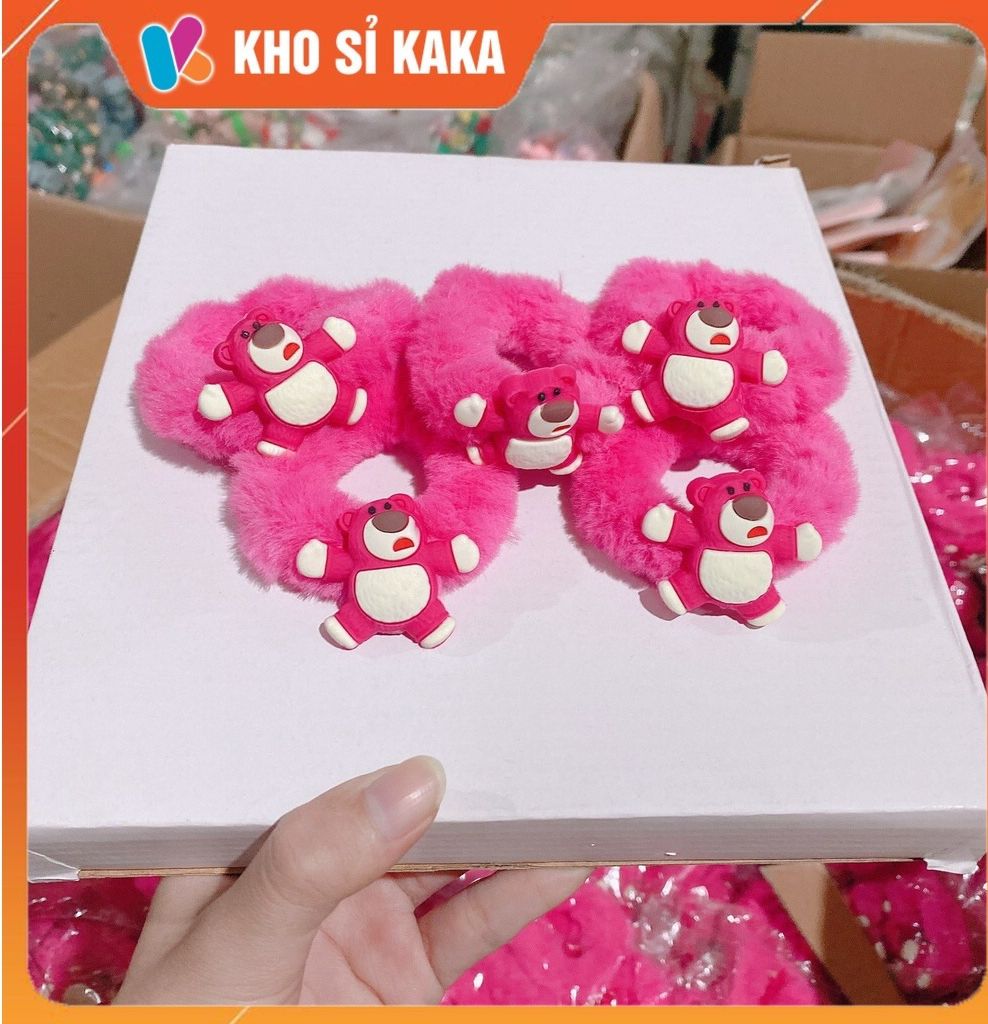 Dây cột tóc lông gấu hồng Lot so