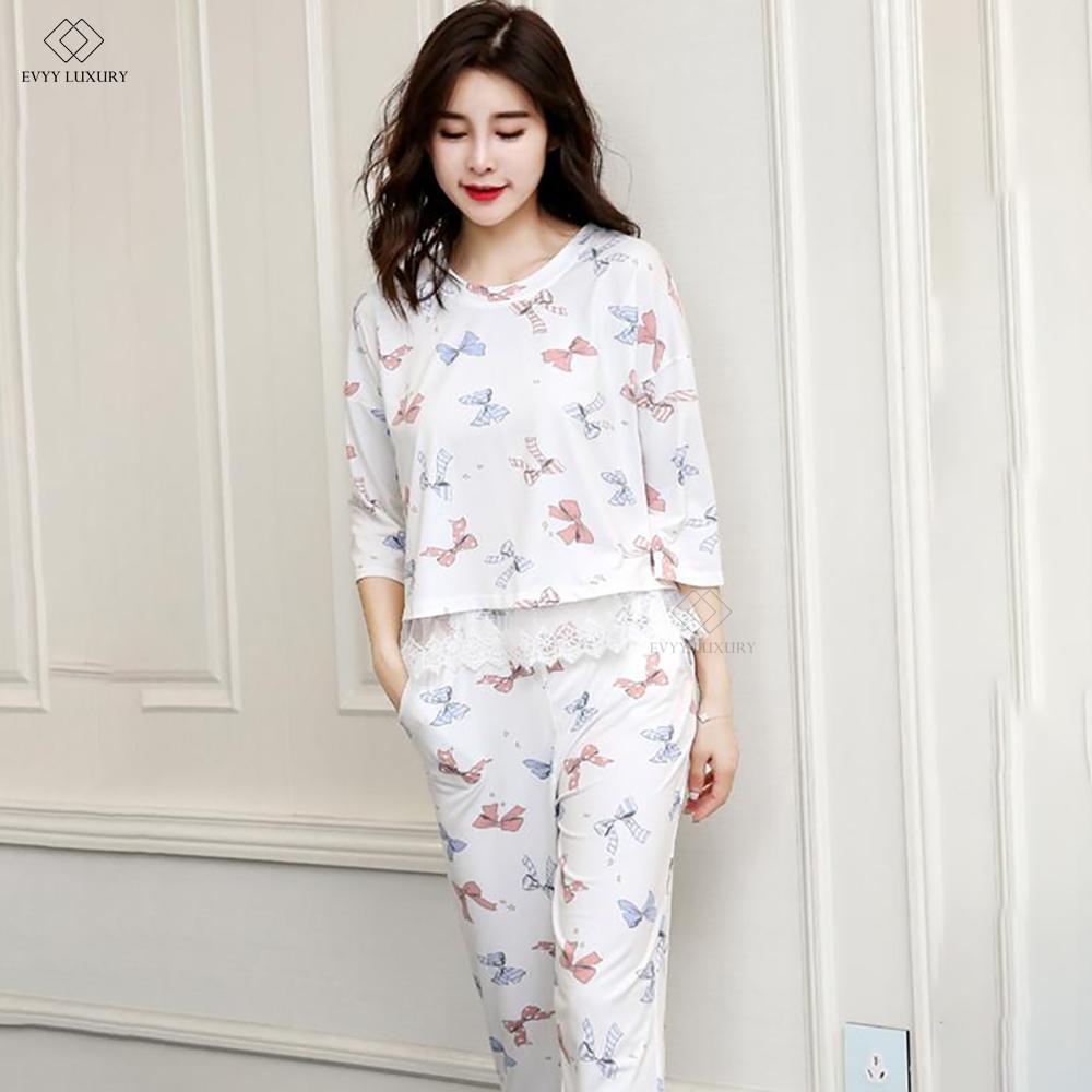 Bộ đồ thu đông, bộ đồ mặc nhà chất Lụa Sữa, bộ đồ mặc nhà dài tay, bộ mặc nhà lịch sự, bộ mặc nhà dễ thương, bộ mặc đồ đáng yêu từ Evyy Luxury