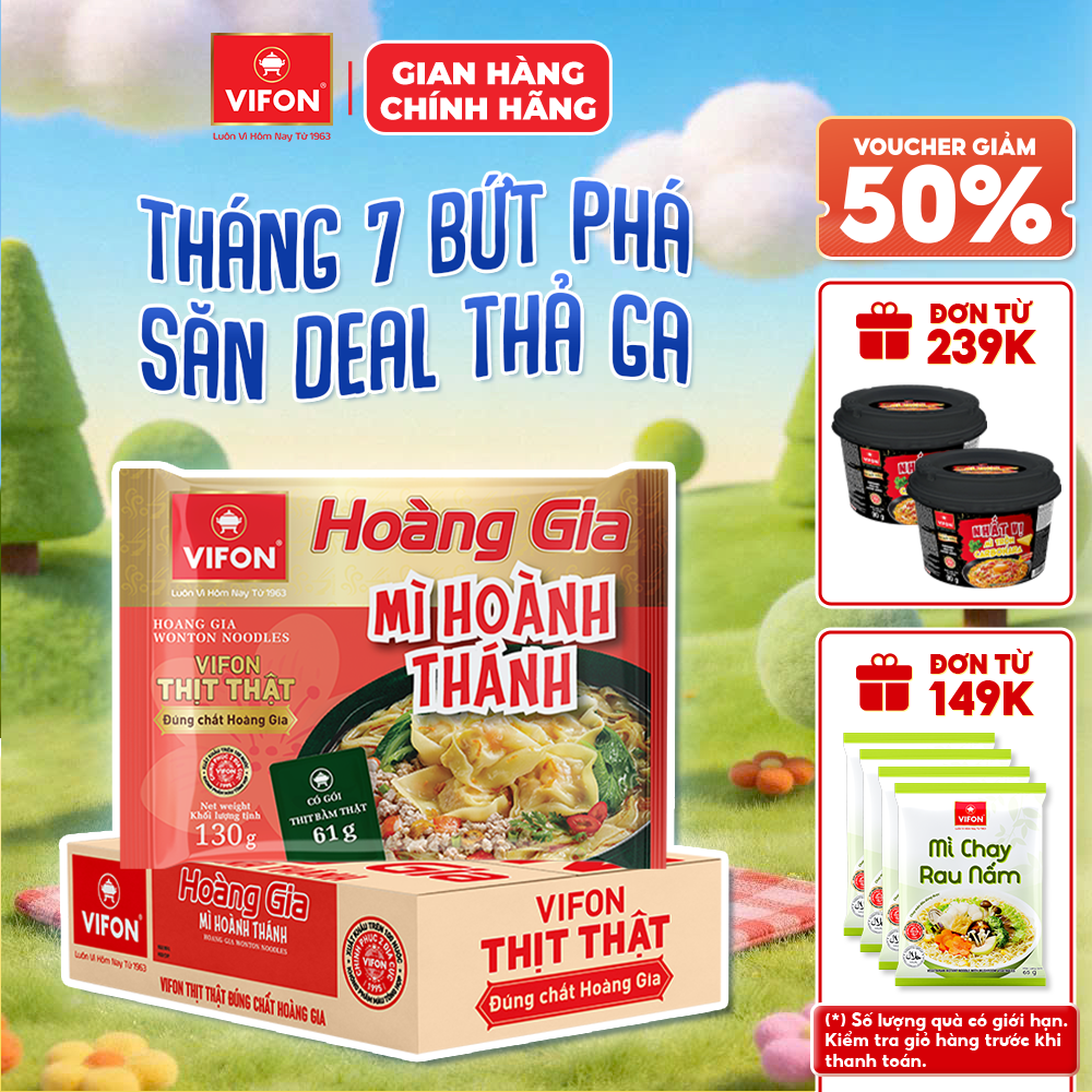 [Voucher 28% đơn từ 400K] Thùng 18 Gói/ Set 5 Gói Mì Hoành Thánh Hoàng Gia VIFON 130g  Mì Ăn Liền Có Thịt Thật Đậm Đà