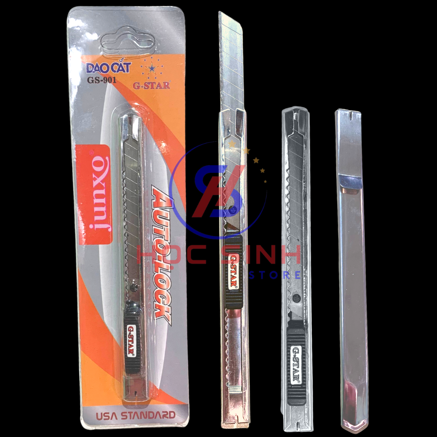Dao Rọc Giấy Vỏ Kim Loại Lưỡi Nhỏ Gstar GS-901 Có Thể Thay Thế Lưỡi - Văn Phòng Phẩm Happy Kids
